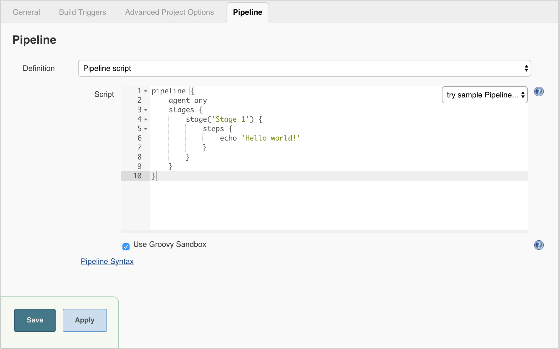 Example Pipeline in the classic UI