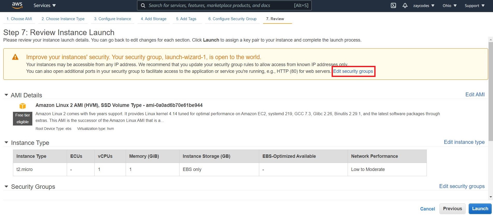 ec2 review instance launch